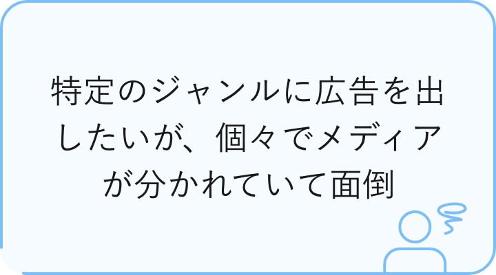 特定のジャンルに広告を出したいが、個々でメディアが分かれていて面倒